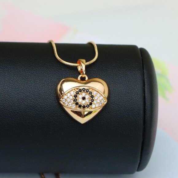 "Heart Evil Eye Rose Gold Pendant with Crystals, XPPT1582 - Picture 4 of 13